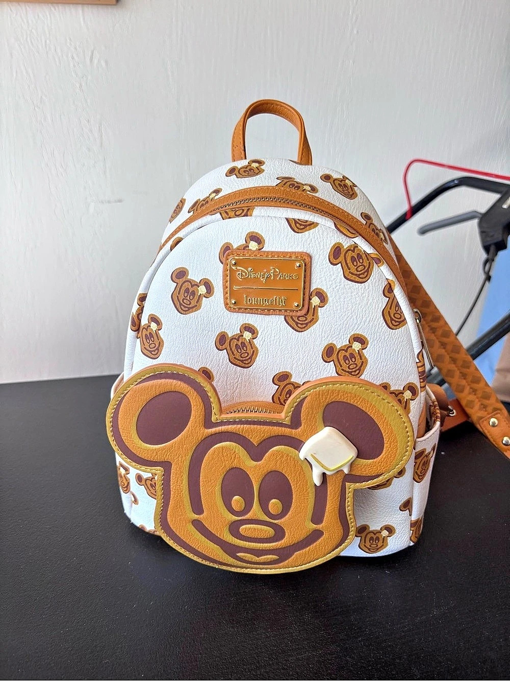 Loungefly Disney Parks Mickey Mouse Waffle Mini Backpack White & Brown
